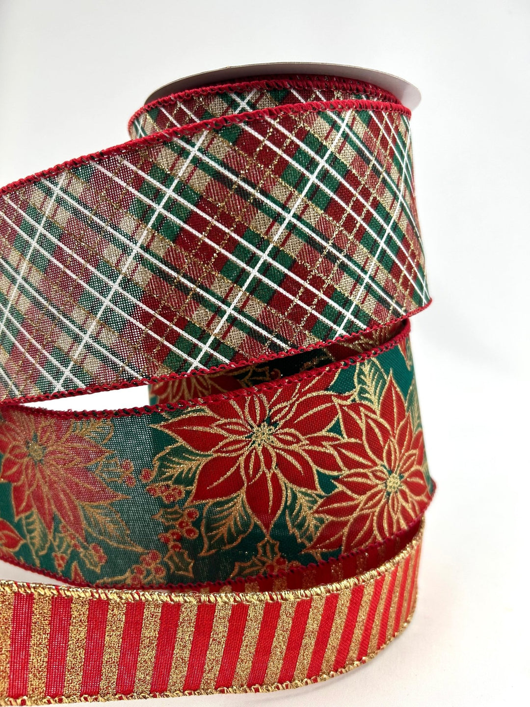 Christmas Red & Green Poinsettia Bow Bundle x 3 Wired Ribbons - Greenery MarketRibbons & TrimPoinsettiaX3
