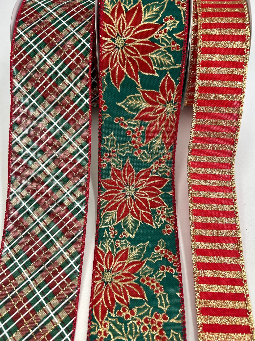 Christmas Red & Green Poinsettia Bow Bundle x 3 Wired Ribbons - Greenery MarketRibbons & TrimPoinsettiaX3