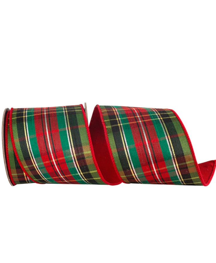 Classic holiday plaid wired ribbon 4” - Greenery MarketWired ribbon94559W - 985 - 10D