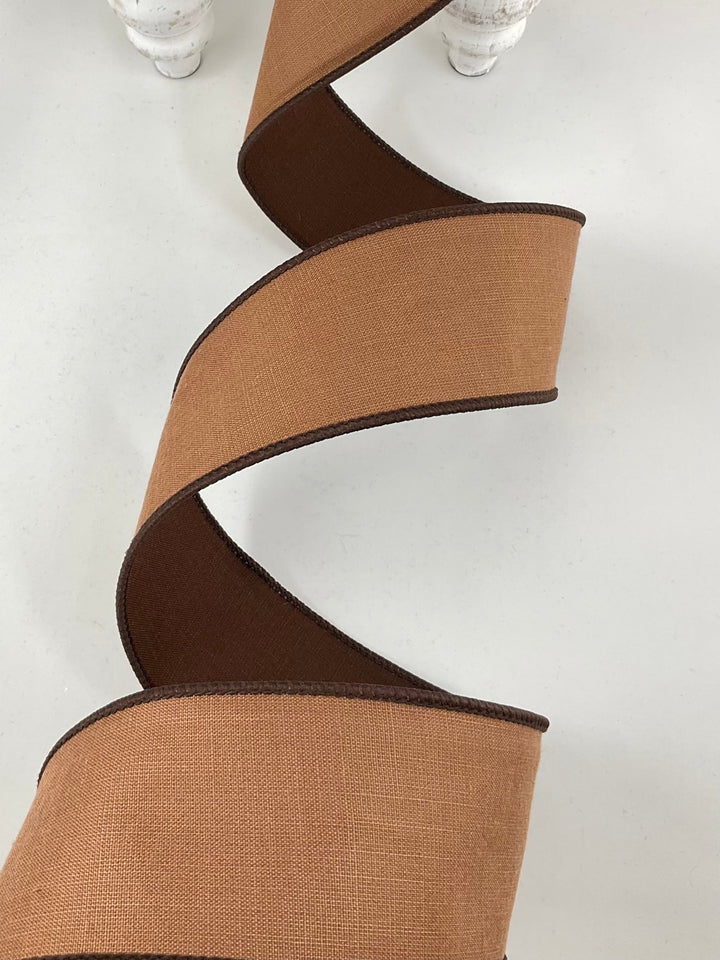 Copper Brown Linen Tones Farrisilk Wired Ribbon - 2.5" - Greenery MarketSR120-42