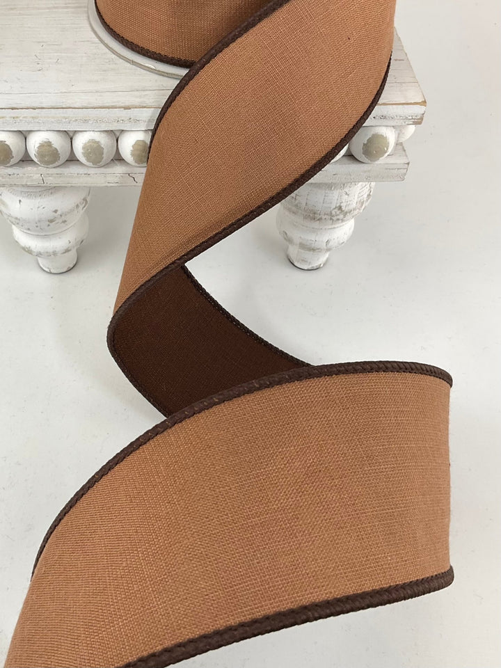 Copper Brown Linen Tones Farrisilk Wired Ribbon - 2.5" - Greenery MarketSR120-42