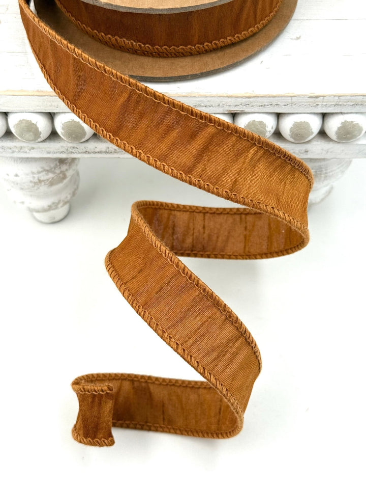 Copper Brown Wired Dupioni Ribbon - 1" - Greenery Market9100W-785-25E