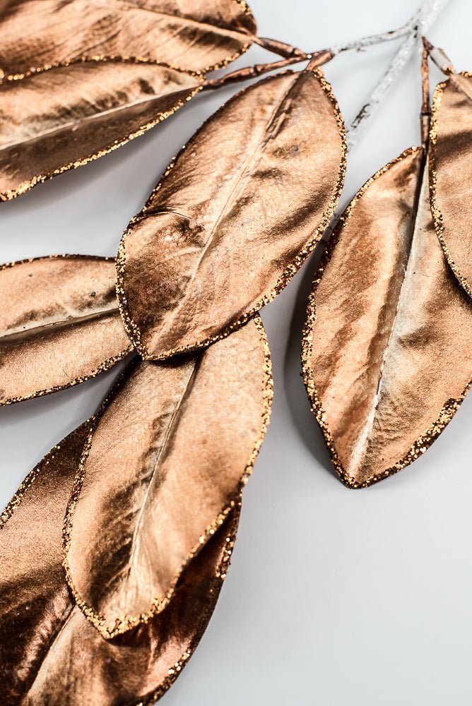 Copper Glitter Edge Metallic Magnolia Leaf Spray - 24" - Greenery MarketXG1143COP