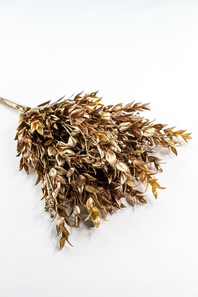 Copper & Gold Golden Washed Ruscus Bush With Berries - 18" - Greenery MarketFL7174COPGO
