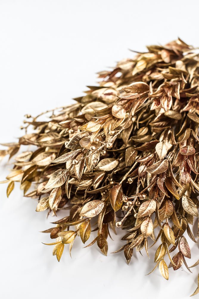 Copper & Gold Golden Washed Ruscus Bush With Berries - 18" - Greenery MarketFL7174COPGO