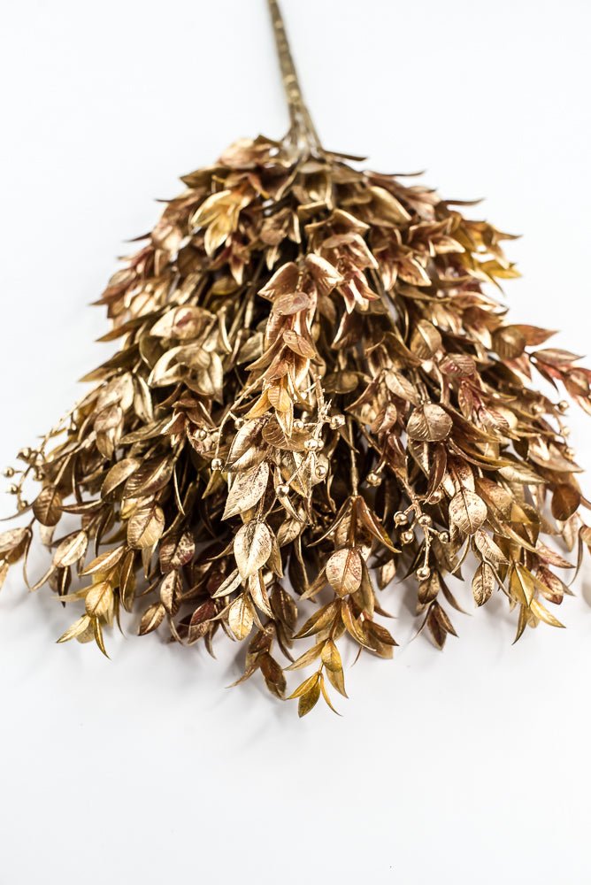 Copper & Gold Golden Washed Ruscus Bush With Berries - 18" - Greenery MarketFL7174COPGO