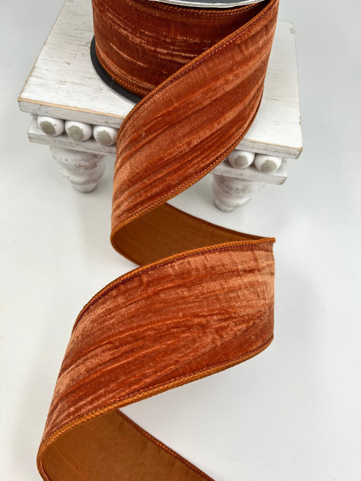 Copper Rust Crushed Velvet Wired Ribbon, 2.5" - Greenery MarketWired ribbon94560W-085-40F