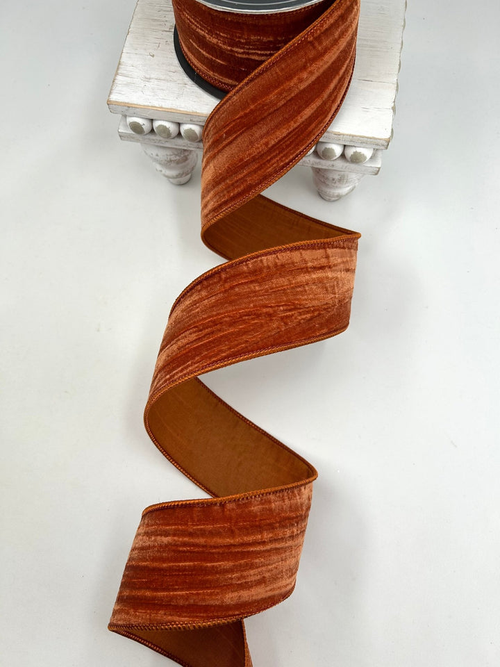 Copper Rust Crushed Velvet Wired Ribbon, 2.5" - Greenery MarketWired ribbon94560W-085-40F