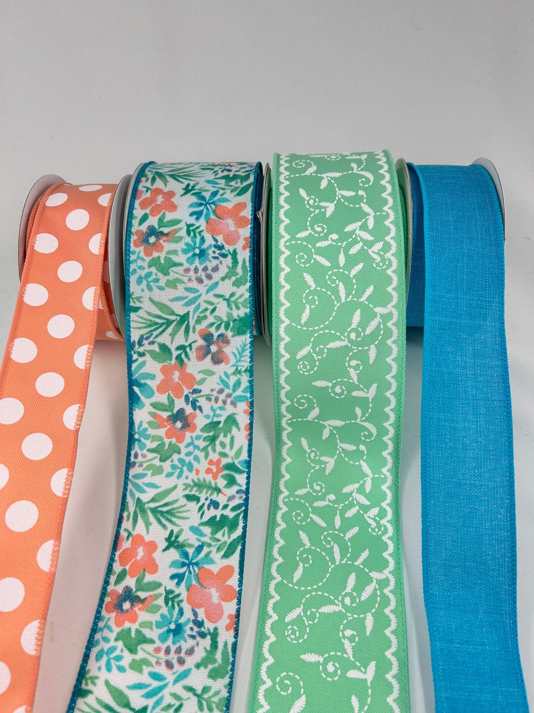 Cora, Peach, And Mint Bow Bundle x 4 wired ribbons - Greenery MarketWired ribbonPeachDotx4