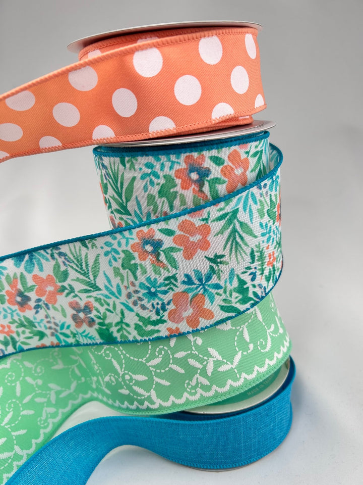 Cora, Peach, And Mint Bow Bundle x 4 wired ribbons - Greenery MarketWired ribbonPeachDotx4