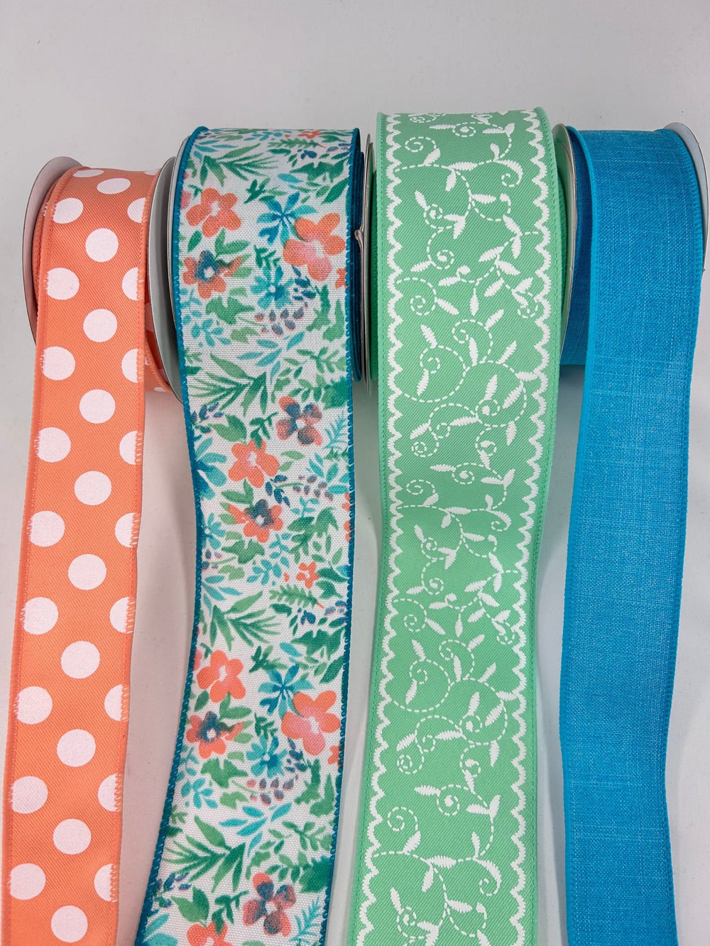 Cora, Peach, And Mint Bow Bundle x 4 wired ribbons - Greenery MarketWired ribbonPeachDotx4