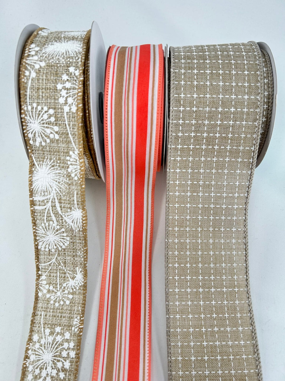 Coral And Natural Bow Bundle x 4 wired ribbons - Greenery MarketWired ribbonCoralStripeX3