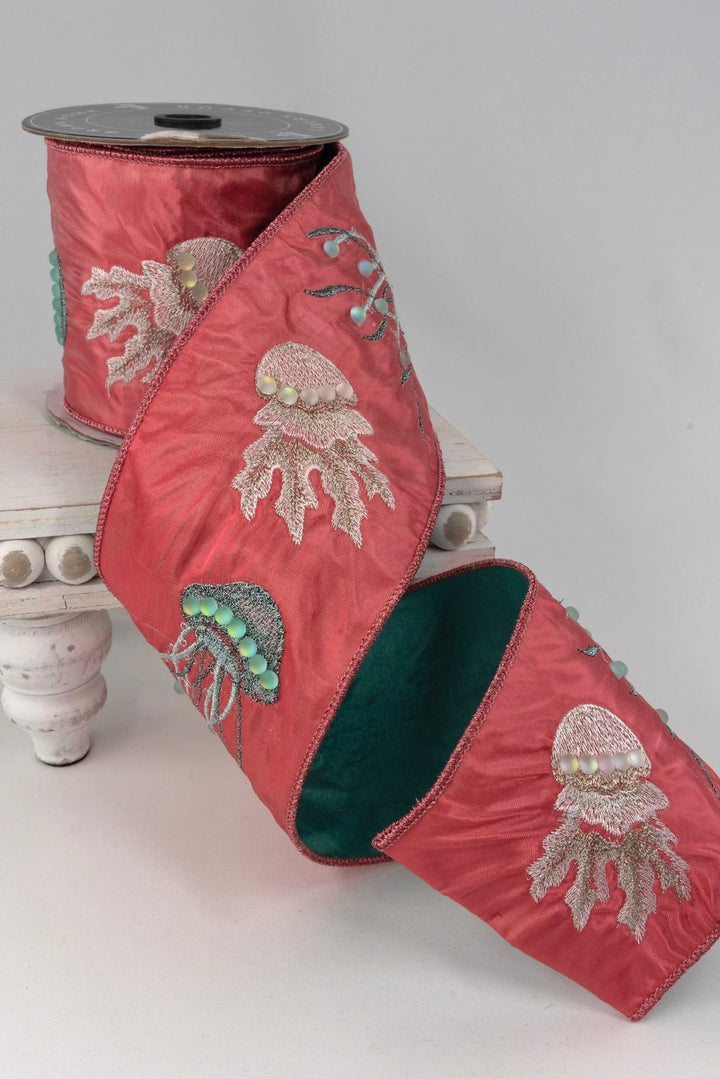 Coral Jellyfish Wired Ribbon - 4" - Greenery Market25-B509-1