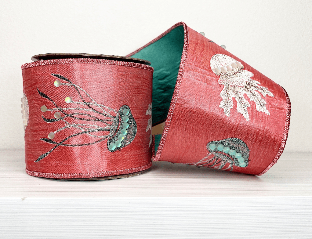 Coral Jellyfish Wired Ribbon - 4" - Greenery Market25 - B509 - 1