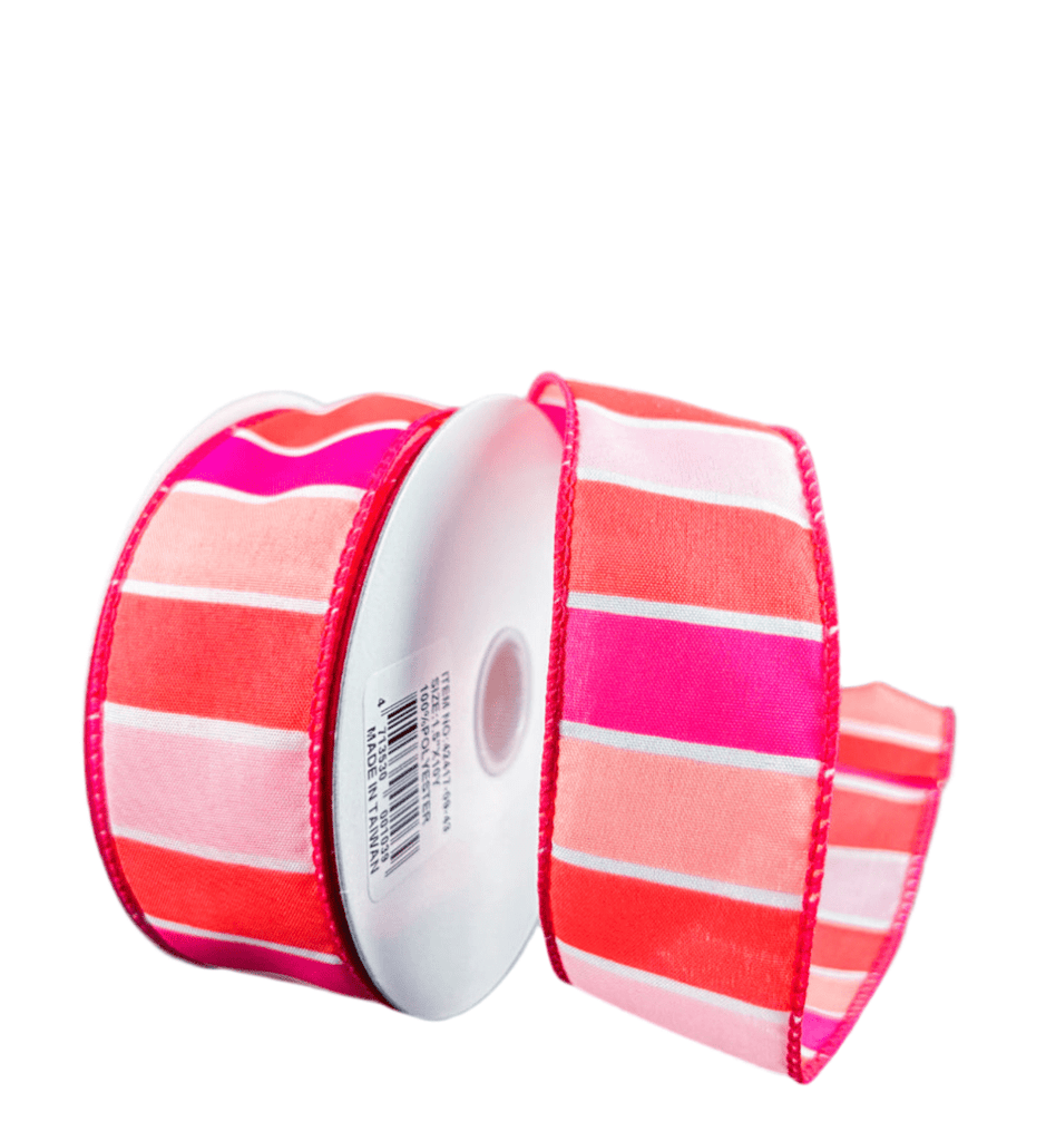 Coral, melon, and hot pink stripe wired ribbon - Greenery Market