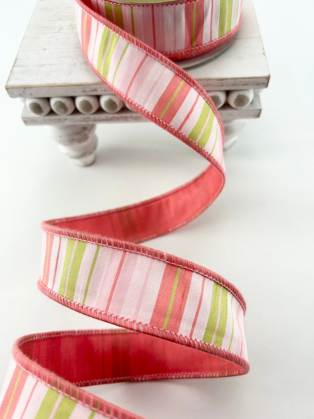 Coral Multicolored Striped Dupion Ribbon - Greenery Market249714