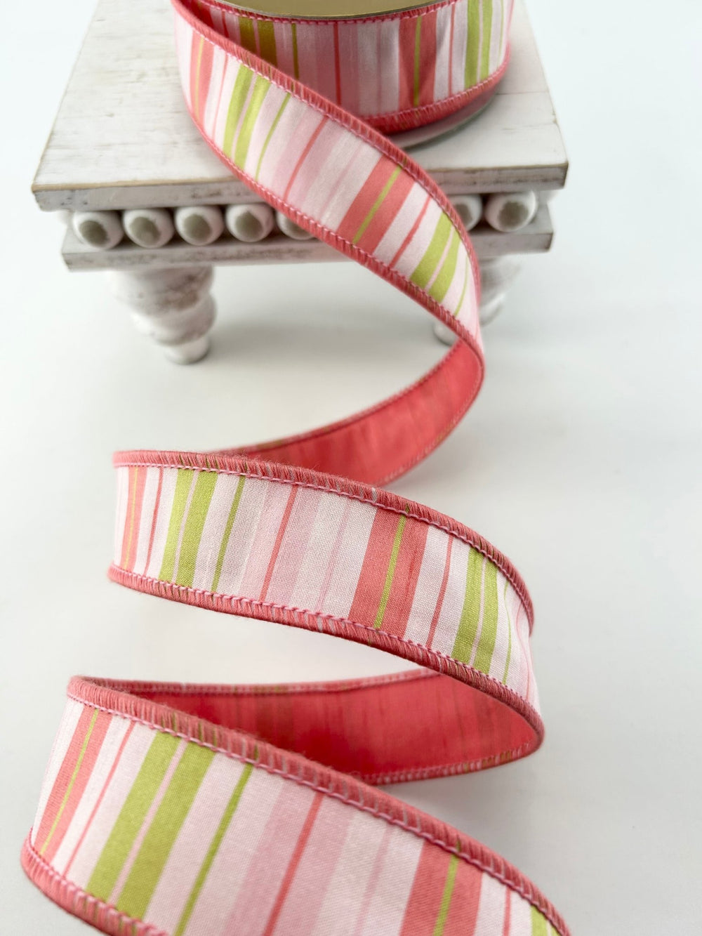 Coral Multicolored Striped Dupion Ribbon - Greenery Market249714