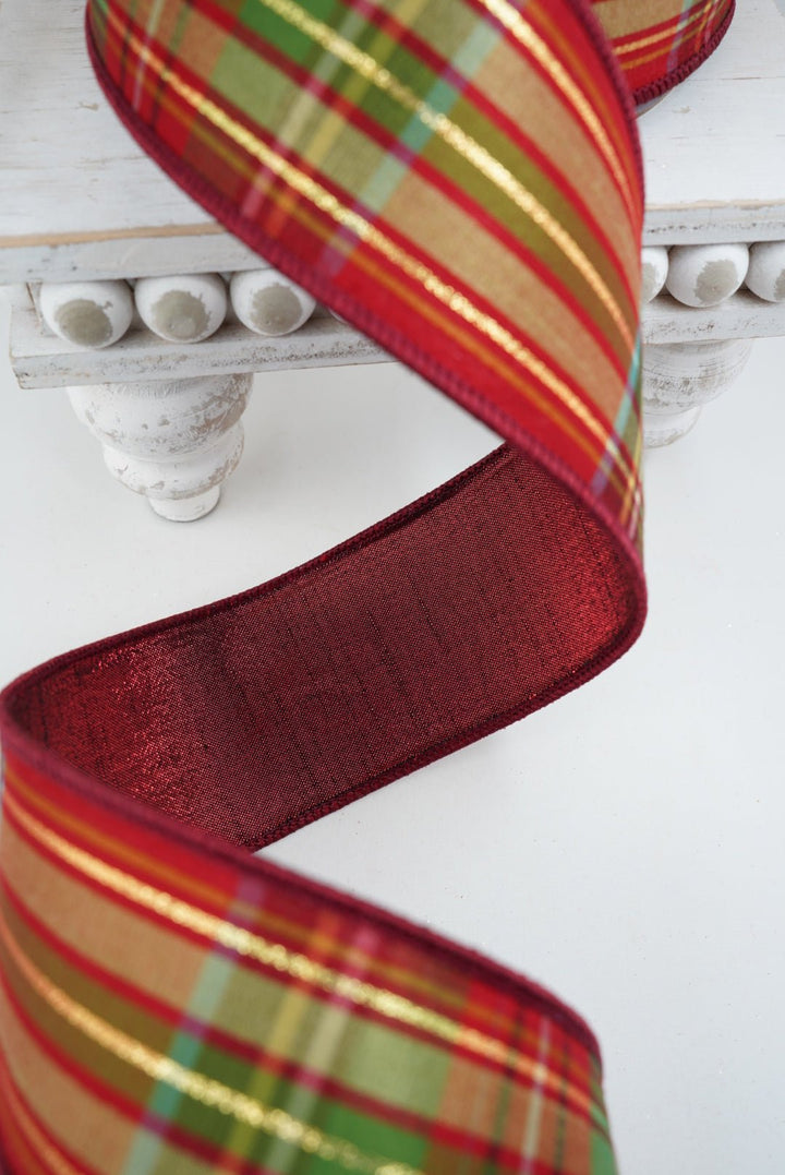 Cranberry holiday plaid wired ribbon 2.5” - Greenery MarketWired ribbon94284W-908-40F