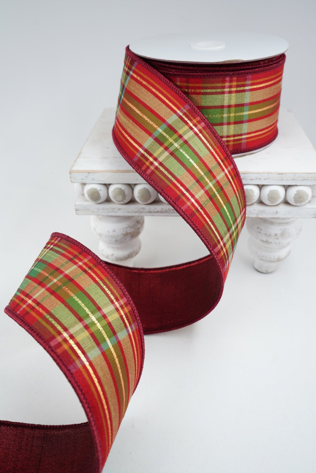 Cranberry holiday plaid wired ribbon 2.5” - Greenery MarketWired ribbon94284W-908-40F