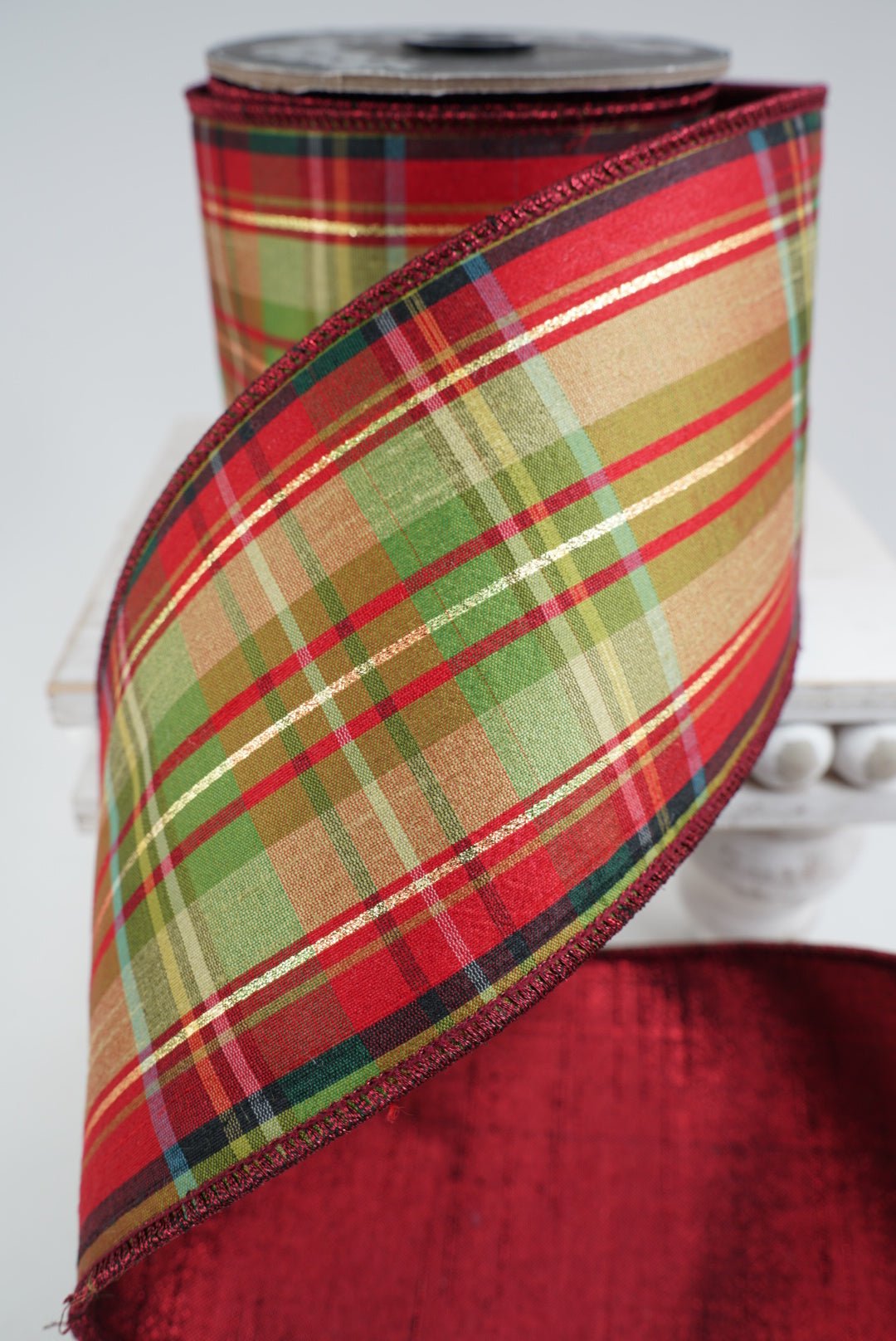 Cranberry holiday plaid wired ribbon 4” - Greenery MarketWired ribbon94284W-908-10D