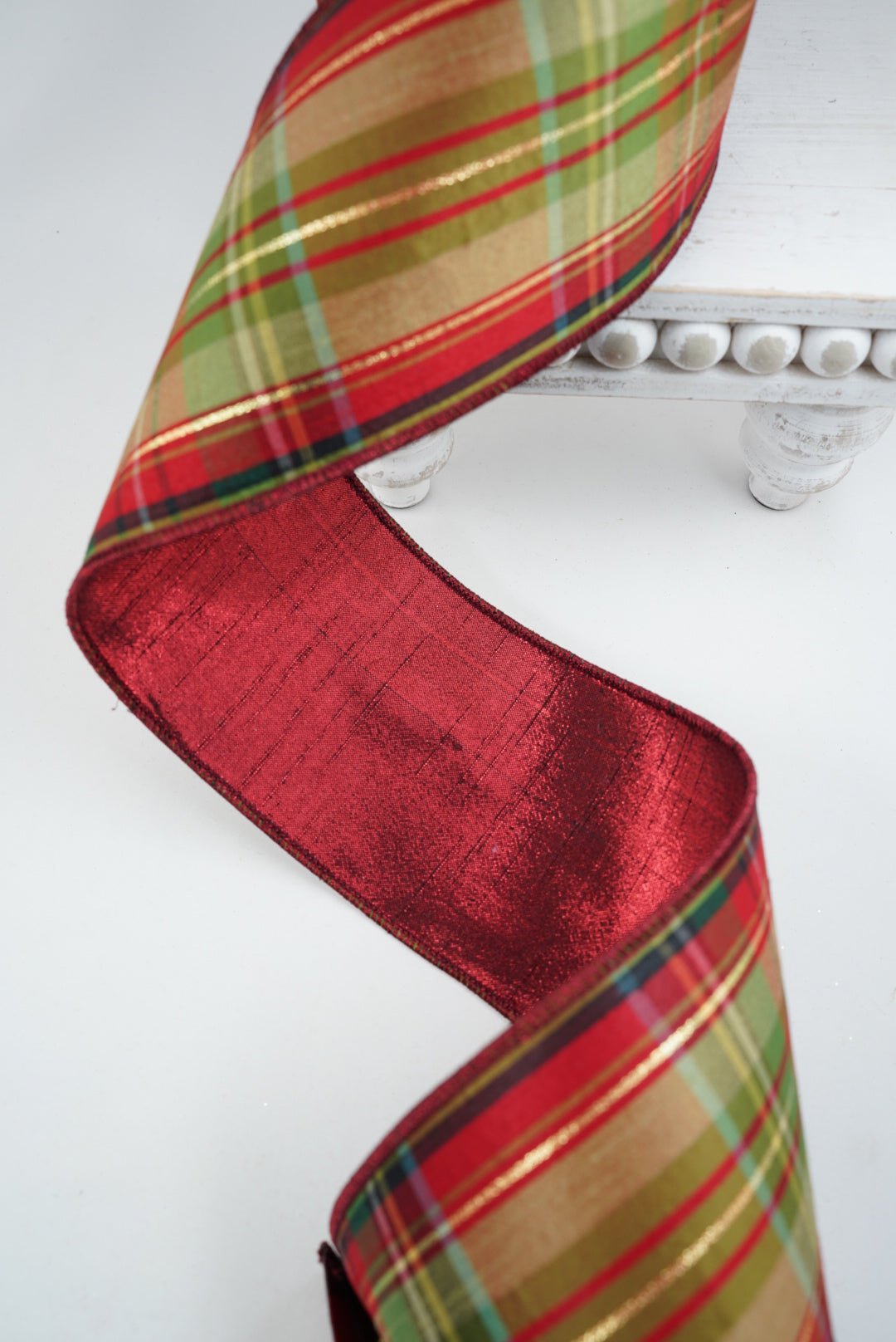 Cranberry holiday plaid wired ribbon 4” - Greenery MarketWired ribbon94284W-908-10D
