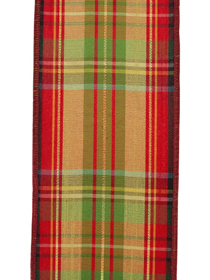 Cranberry holiday plaid wired ribbon 4” - Greenery MarketWired ribbon94284W - 908 - 10D