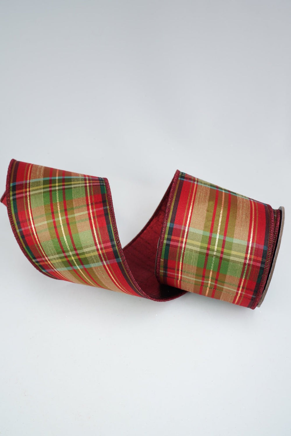 Cranberry holiday plaid wired ribbon 4” - Greenery MarketWired ribbon94284W-908-10D