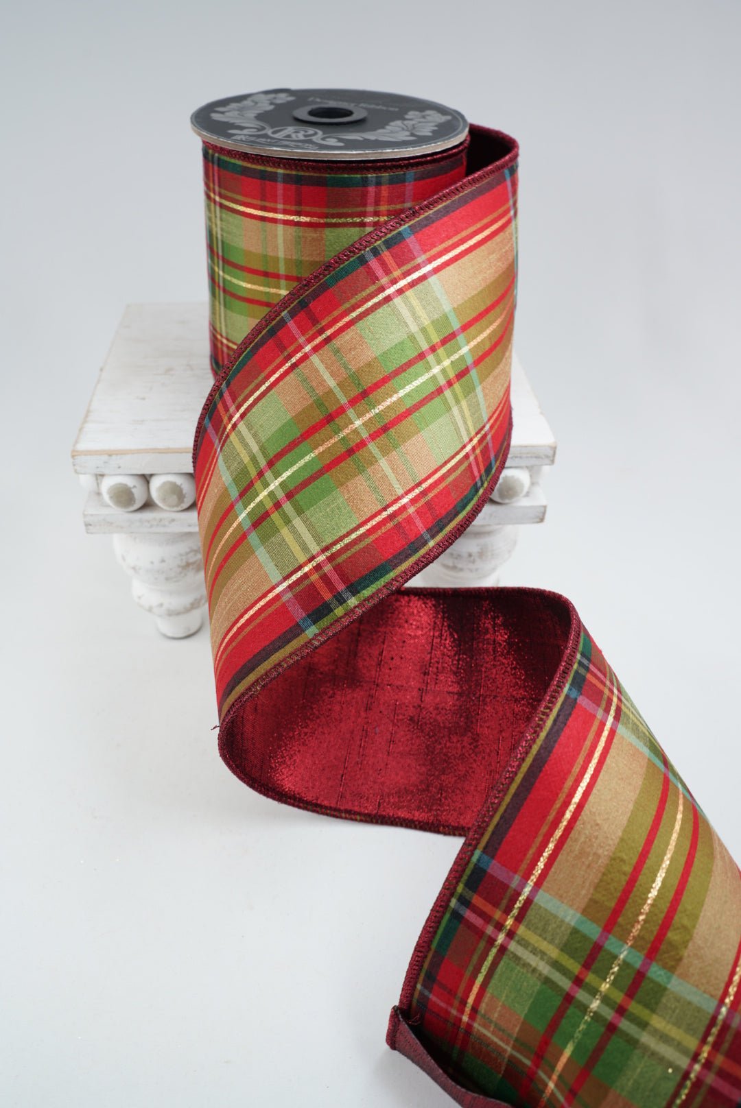 Cranberry holiday plaid wired ribbon 4” - Greenery MarketWired ribbon94284W-908-10D
