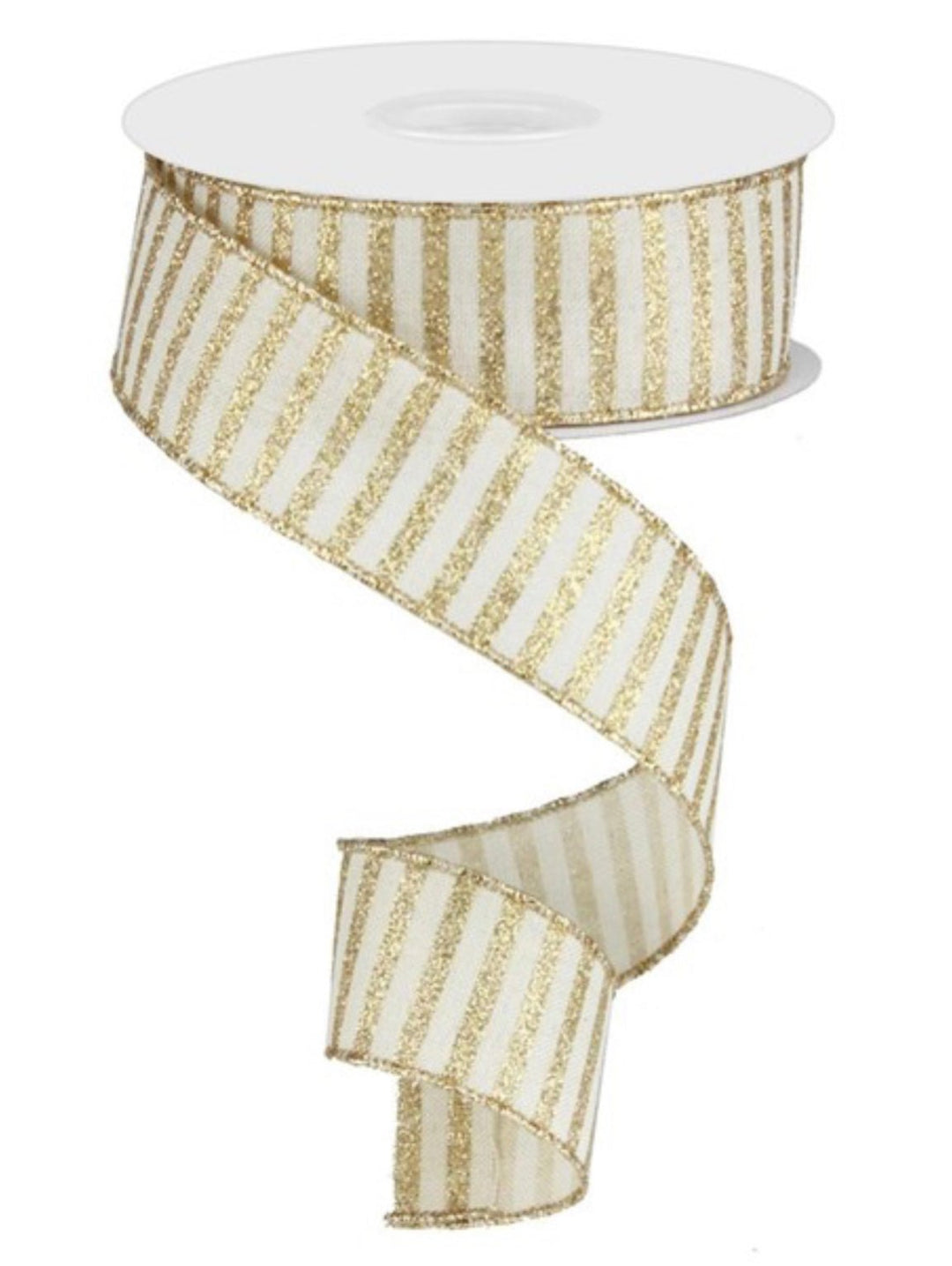 Cream and gold glitter stripe wired ribbon 1.5” - Greenery MarketRibbons & TrimRG0169164