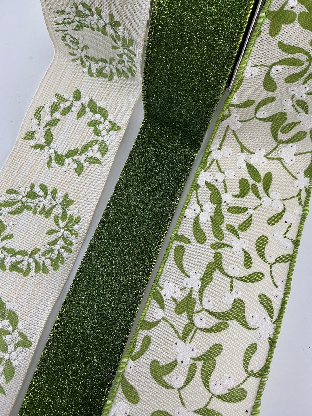 Cream and green mistletoeribbon bow bundle x 3 ribbons - Greenery MarketRibbons & TrimMistletoeX3