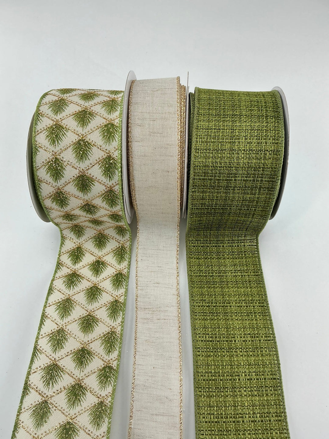 Cream and green pine ribbon bow bundle x 3 ribbons - Greenery MarketRibbons & TrimCreamPineX3