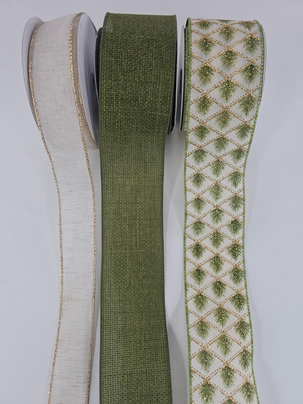 Cream and green pine ribbon bow bundle x 3 ribbons - Greenery MarketRibbons & TrimCreamPineX3