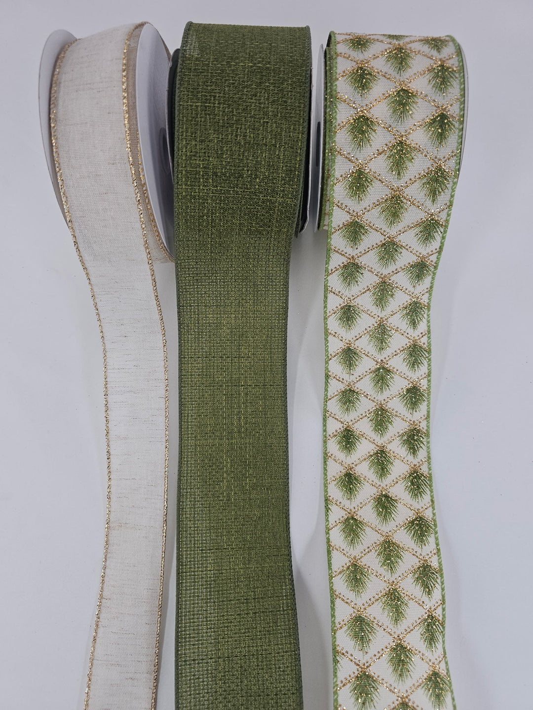 Cream and green pine ribbon bow bundle x 3 ribbons - Greenery MarketRibbons & TrimCreamPineX3