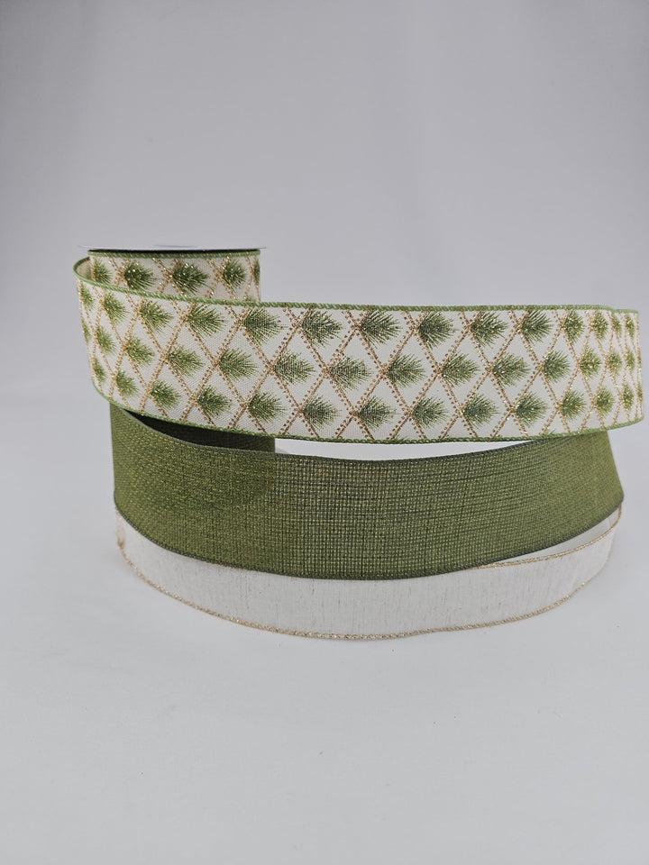 Cream and green pine ribbon bow bundle x 3 ribbons - Greenery MarketRibbons & TrimCreamPineX3