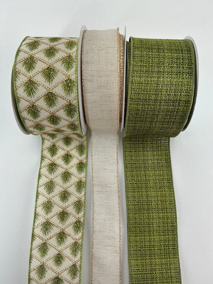 Cream and green pine ribbon bow bundle x 3 ribbons - Greenery MarketRibbons & TrimCreamPineX3