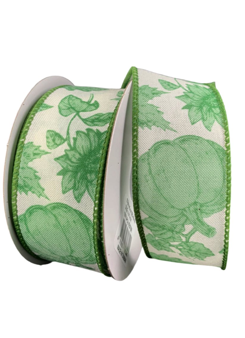 Cream and green toile pumpkin wired ribbon, 1.5" - Greenery MarketWired ribbon61325 - 09 - 06