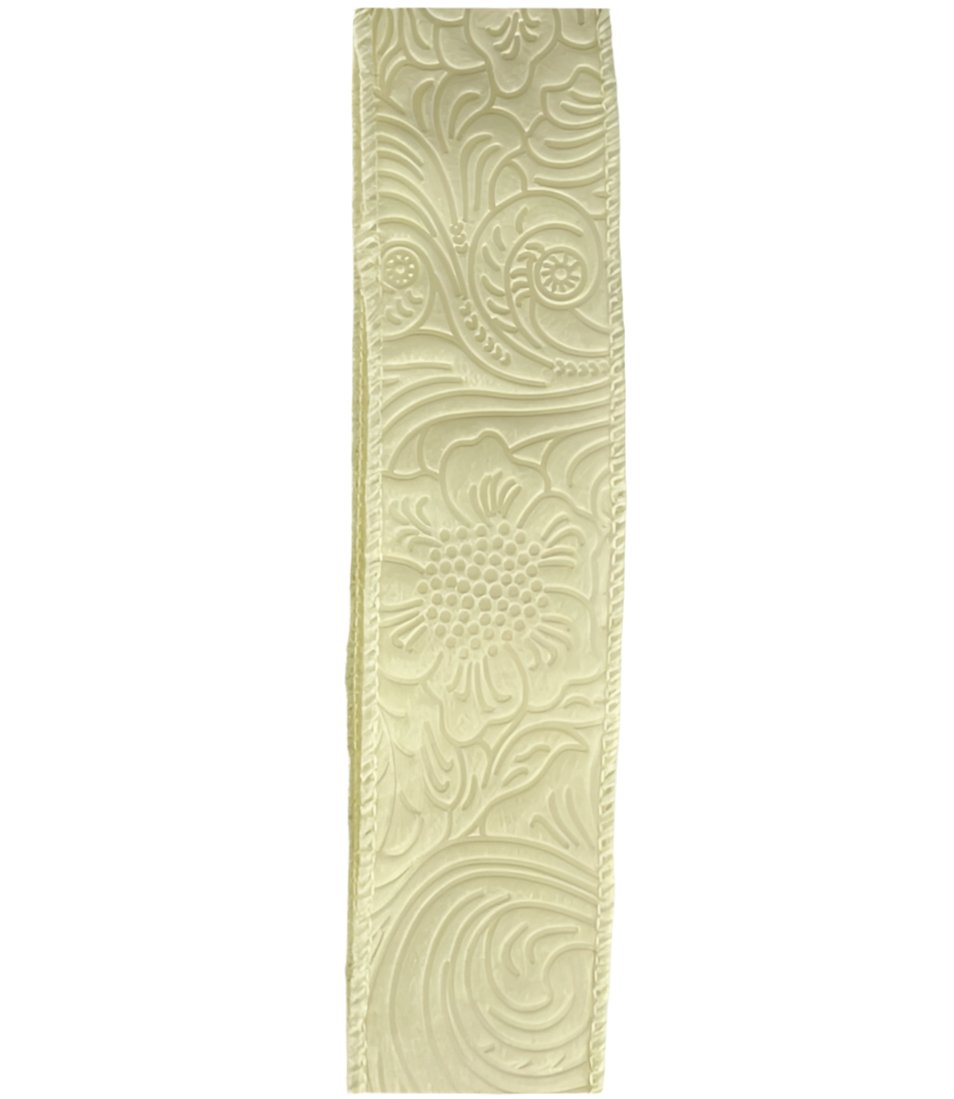 Cream embossed 1.5” wired ribbon - Greenery MarketWired ribbon42466 - 09 - 18