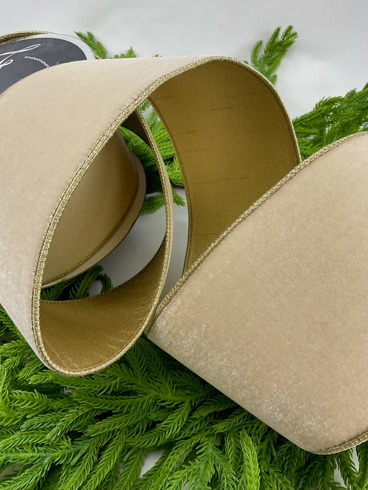 Cream Farrisilk flashy velvet tree ribbon - 4” - Greenery Marketwired ribbonRG807-01