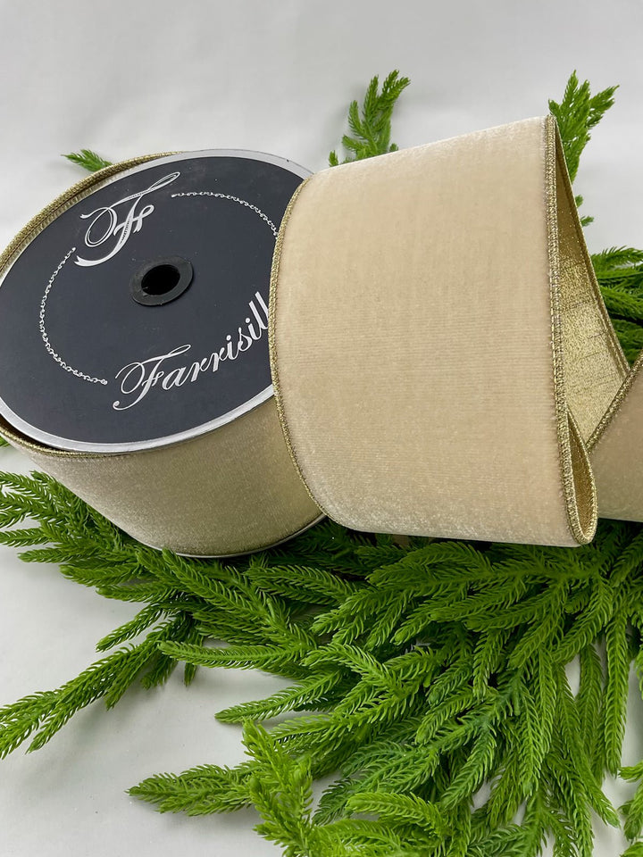 Cream Farrisilk flashy velvet tree ribbon - 4” - Greenery Marketwired ribbonRG807-01