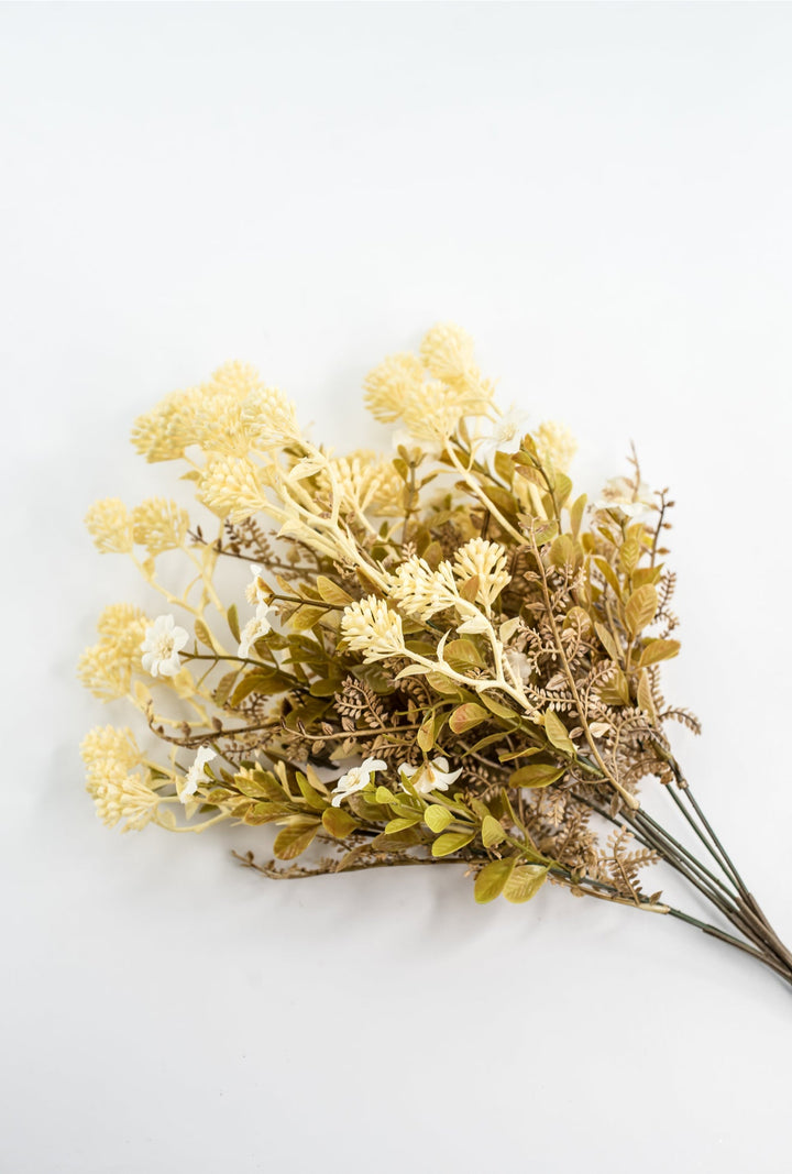 Cream Flower And Mixed Leaf Bush - Greenery Market85336-IVORY