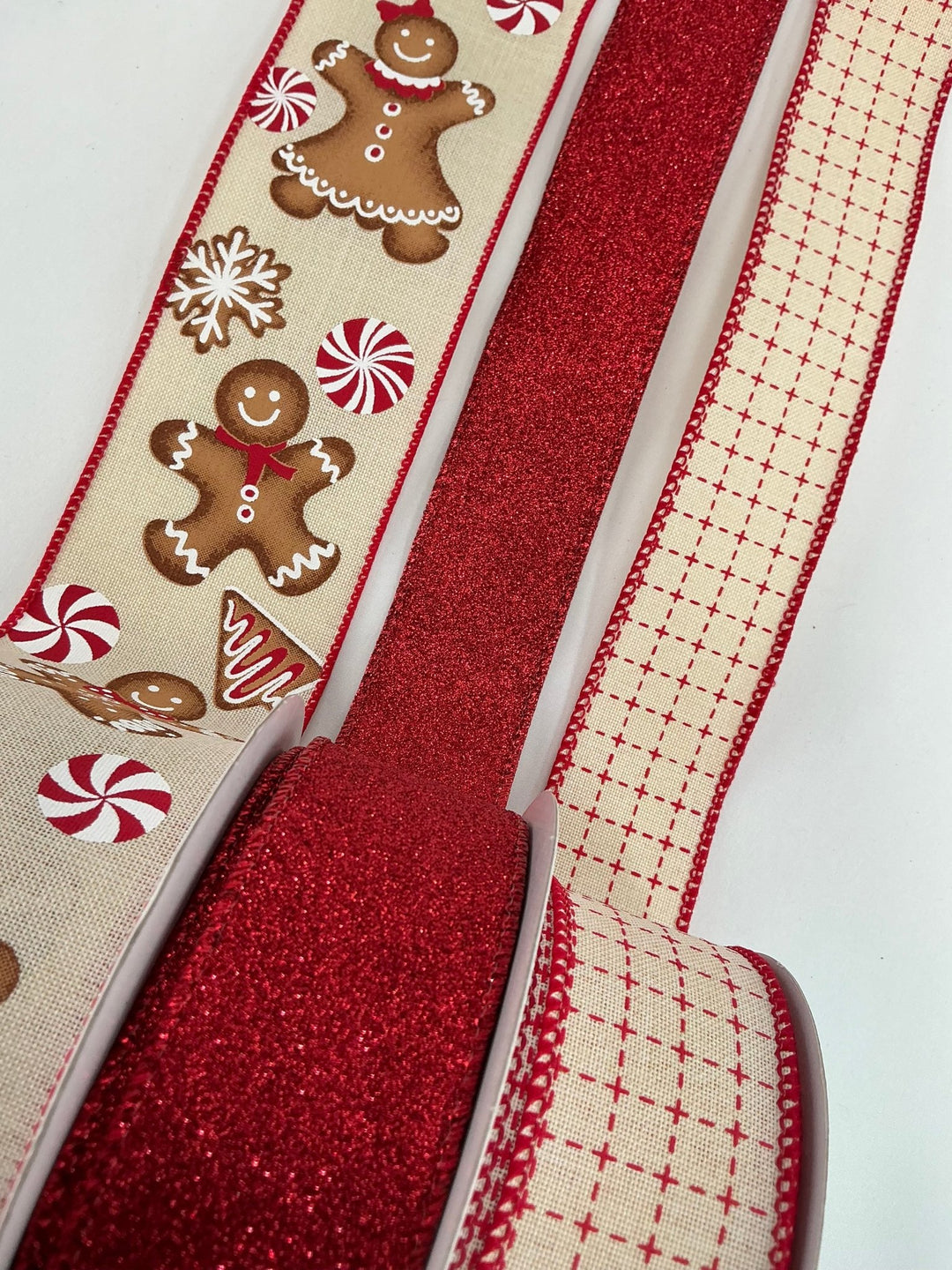 Cream Gingerbread peppermint bow bundle x 3 ribbons - Greenery MarketRibbons & TrimGingerx3