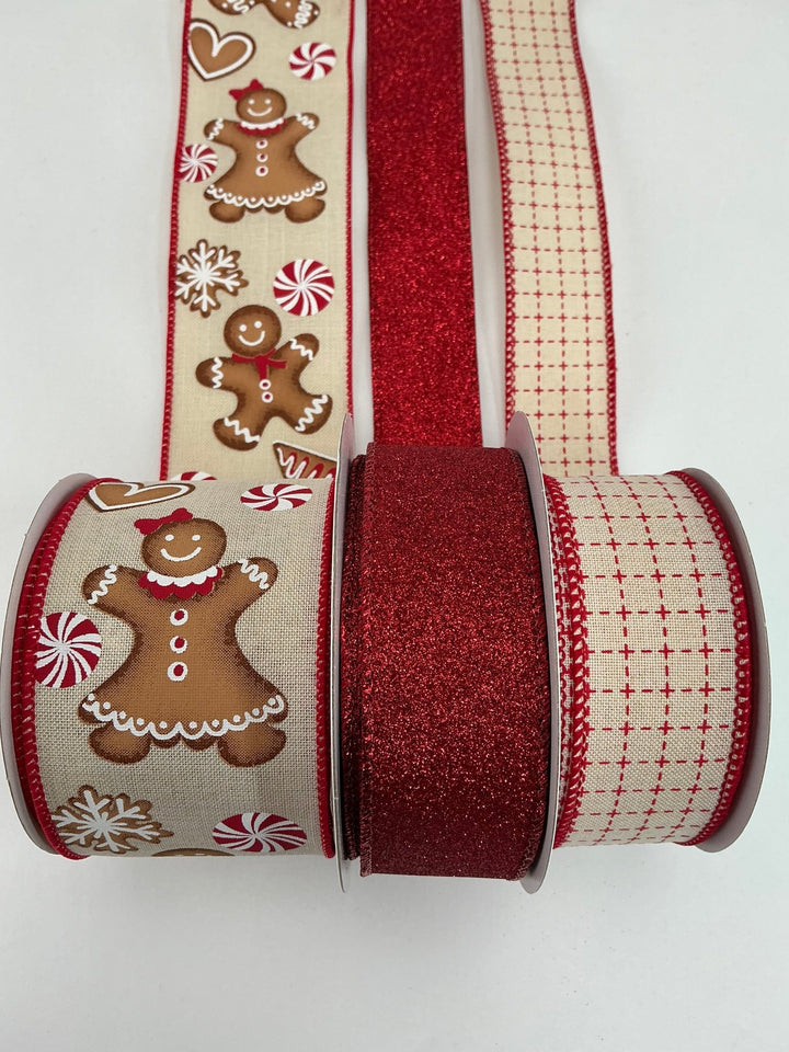 Cream Gingerbread peppermint bow bundle x 3 ribbons - Greenery MarketRibbons & TrimGingerx3