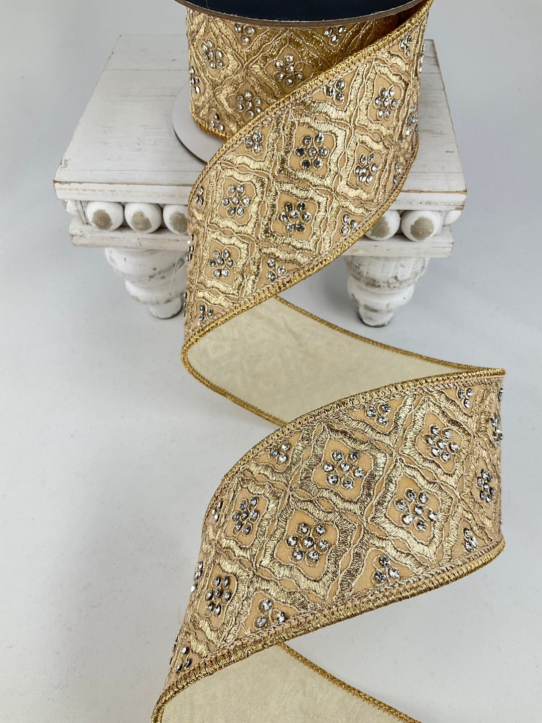 Cream Heirloom Tapestry Farrisilk Wired Ribbon - 3" - Greenery MarketRK803-01