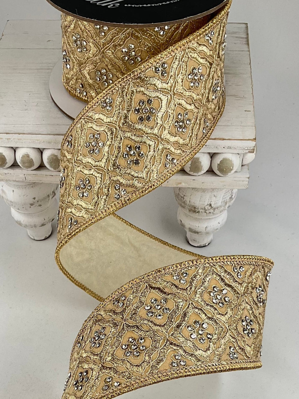 Cream Heirloom Tapestry Farrisilk Wired Ribbon - 3" - Greenery MarketRK803-01