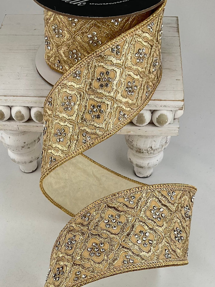 Cream Heirloom Tapestry Farrisilk Wired Ribbon - 3" - Greenery MarketRK803-01