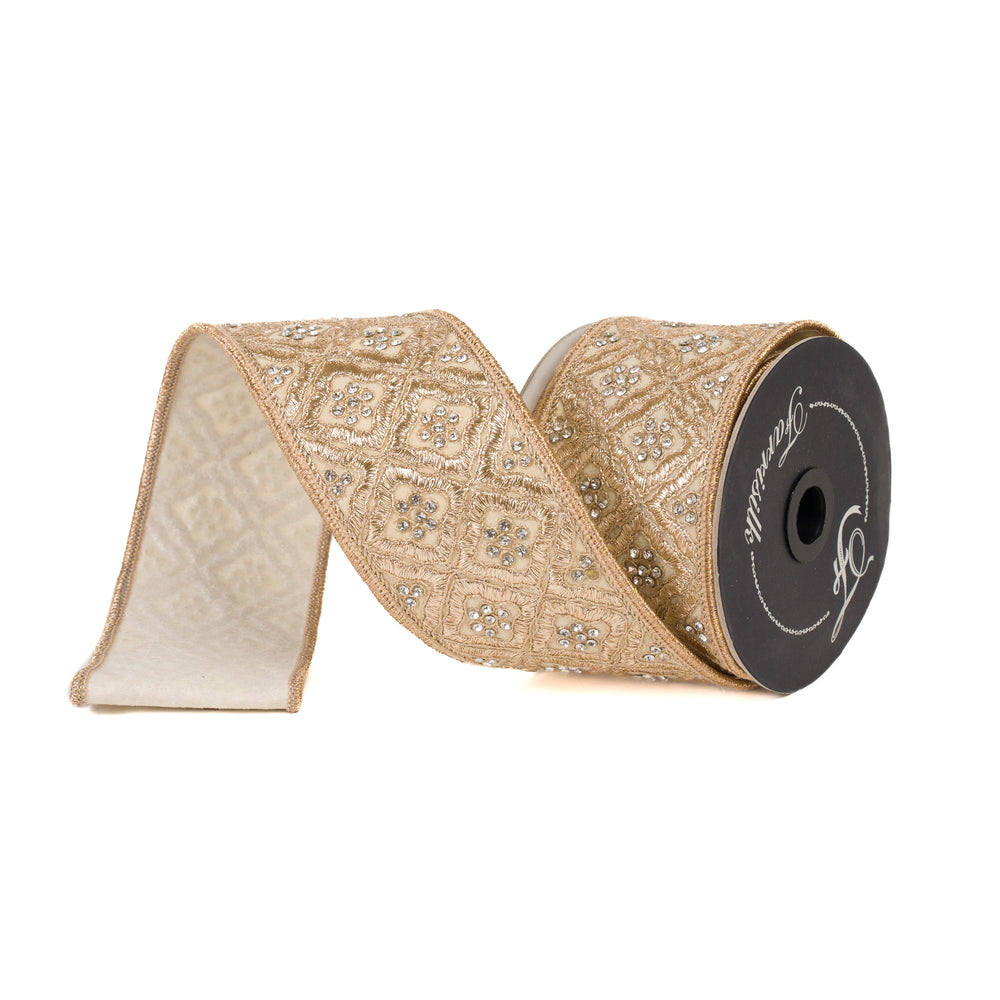 Cream Heirloom Tapestry Farrisilk Wired Ribbon - 3" - Greenery MarketRK803 - 01