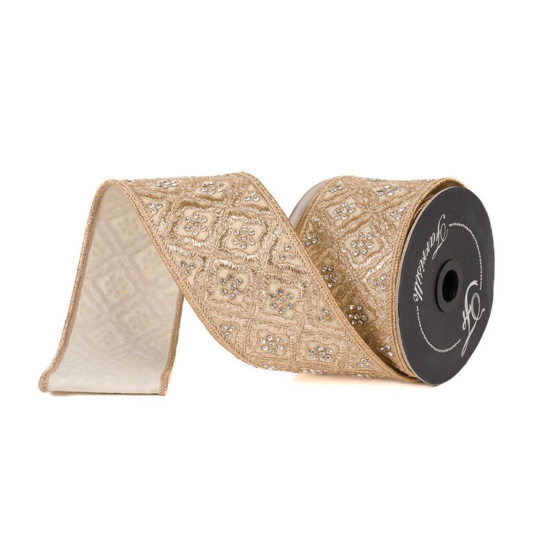 Cream Heirloom Tapestry Farrisilk Wired Ribbon - 3" - Greenery MarketRK803 - 01