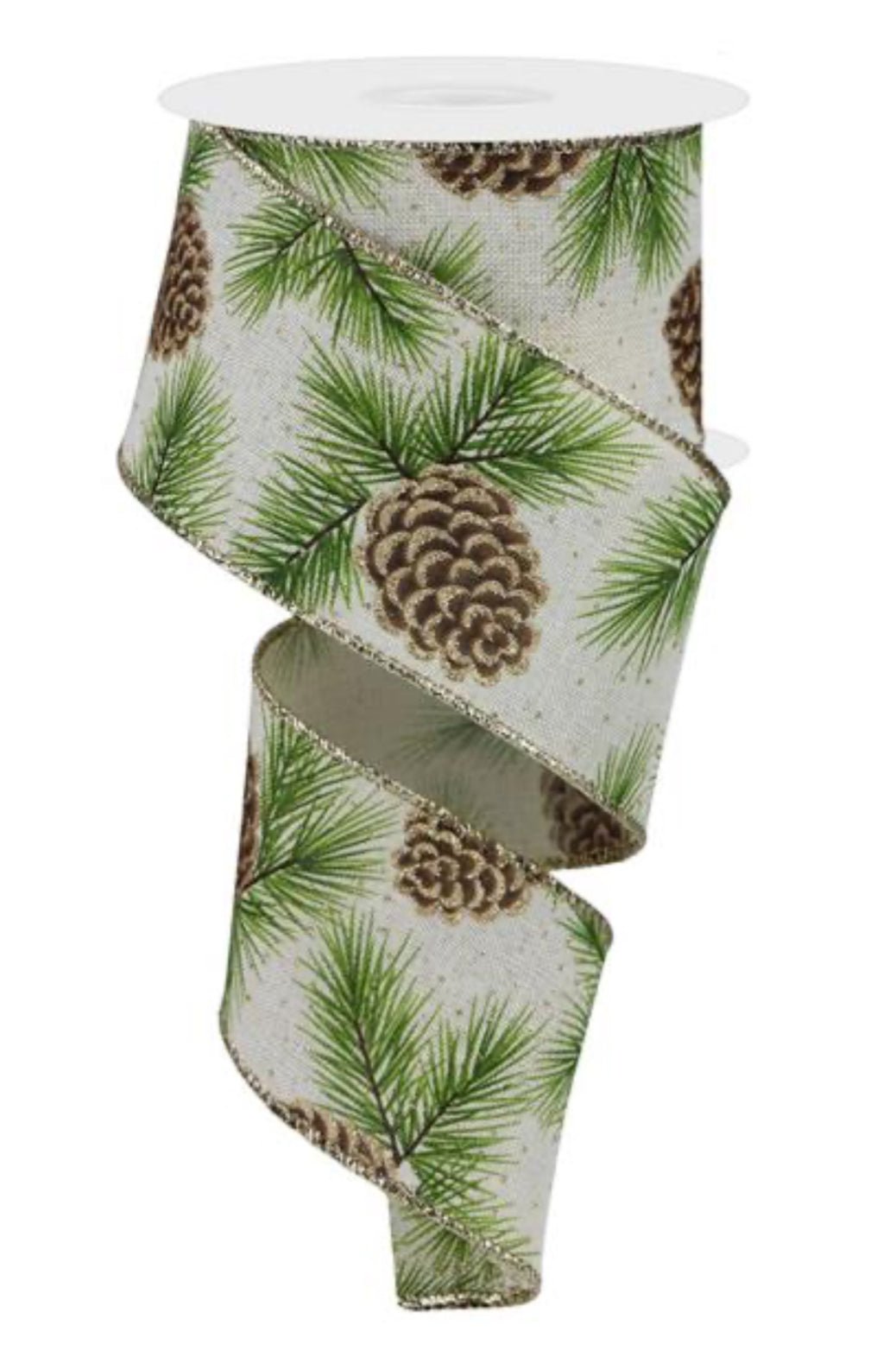 Cream pinecone wired ribbon 2.5” - Greenery MarketRibbons & TrimRGE1501C2