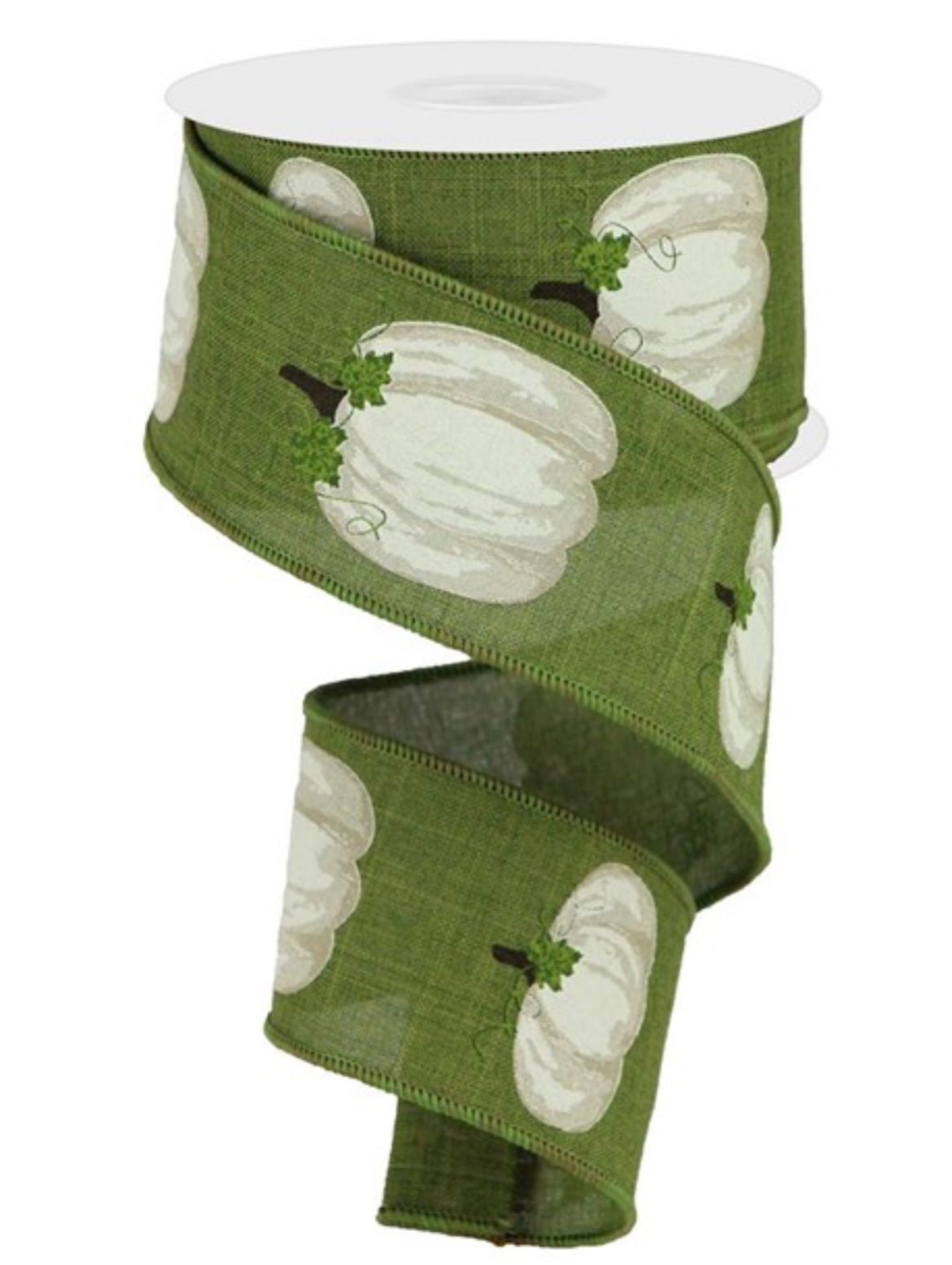 Cream Pumpkin wired ribbon - moss green background - Greenery MarketWired ribbonRGA147152