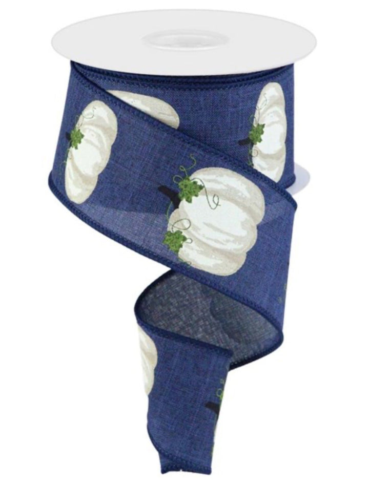 Cream Pumpkin wired ribbon - Navy blue background - Greenery MarketWired ribbonRGA1471C4